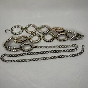 Twisted Oval Link Metal Chain Belt Silver Gold Tone Women’s Size OS